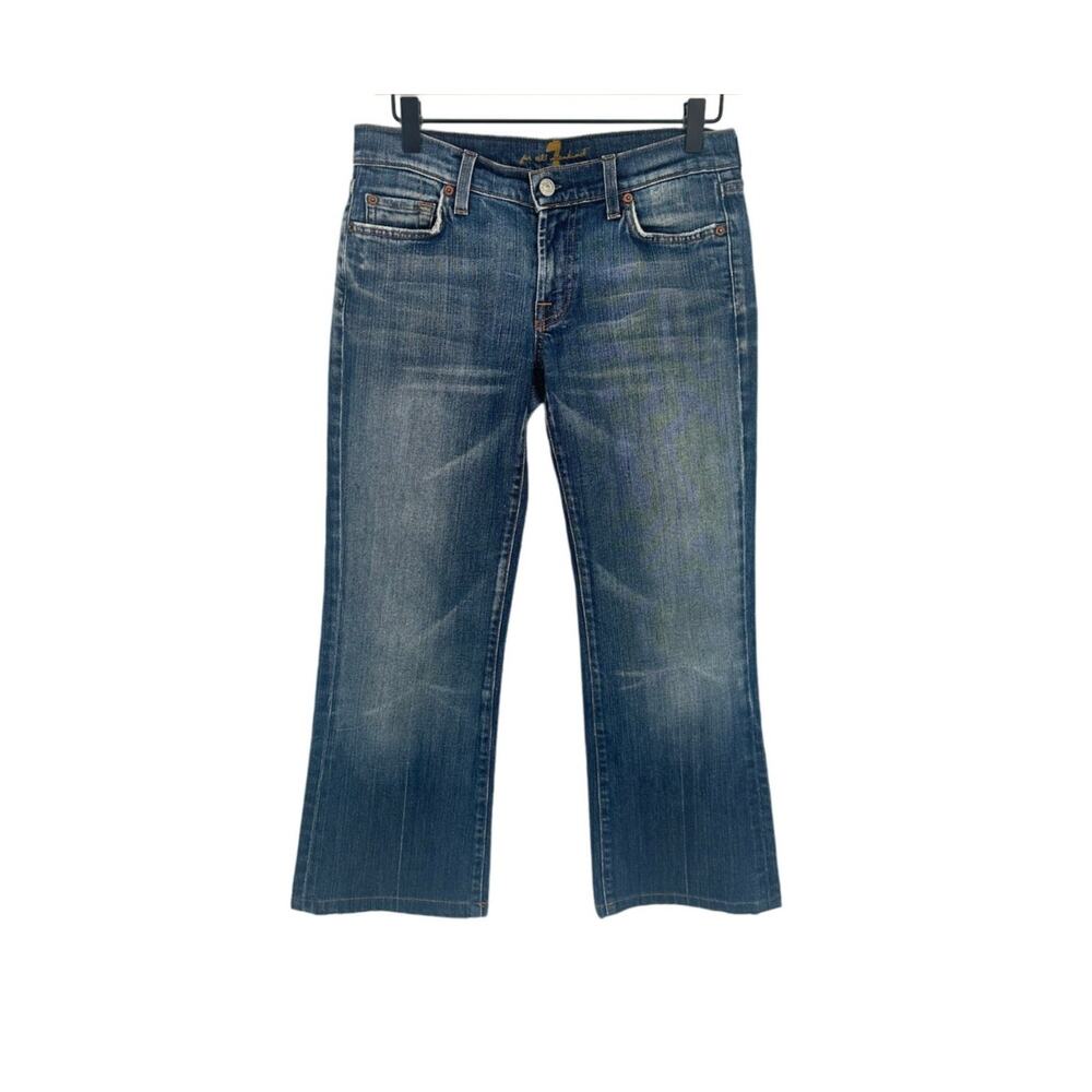 7 For All Mankind Jeans Womens 28 Blue Cropped Bootcut Mid Rise Fading Stretch